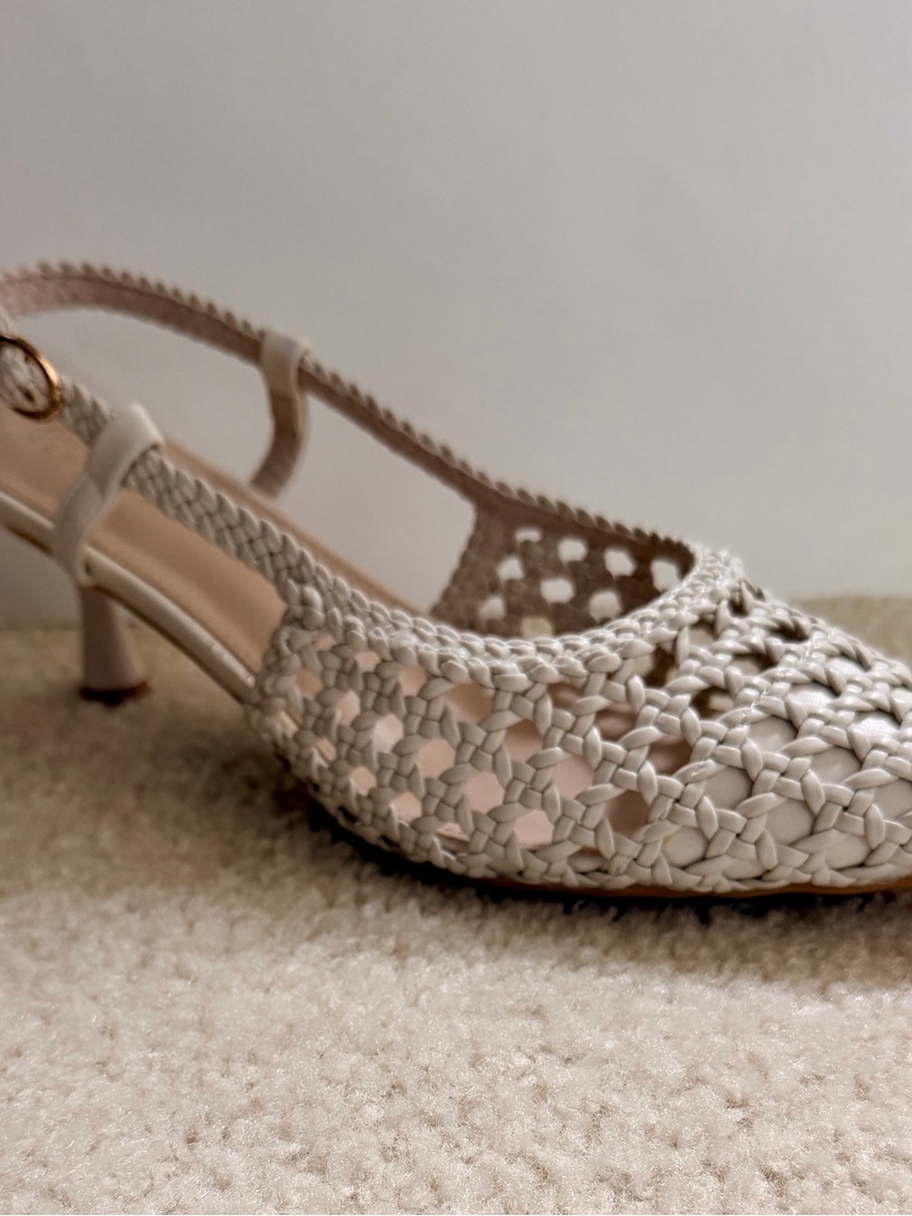 Nicole Miller Knotty Cream Woven Slingback Kitten Heels